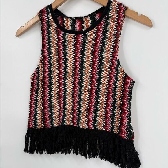 Zara Trafaluc Multicolor Striped Knit Fringe Hem Tank Top in Multi/Black | Small - Picture 1 of 5